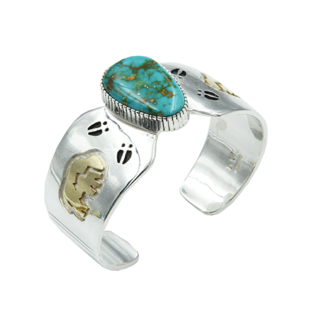 Native American Jewelry in Sante Fe Sterling Silver Bracelet by Dina Huntinghorse