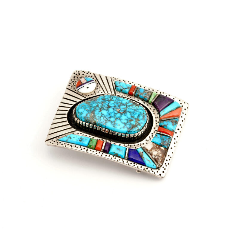 Wes Willie Sterling Silver Inlaid Belt Buckle With Turquoise Stone