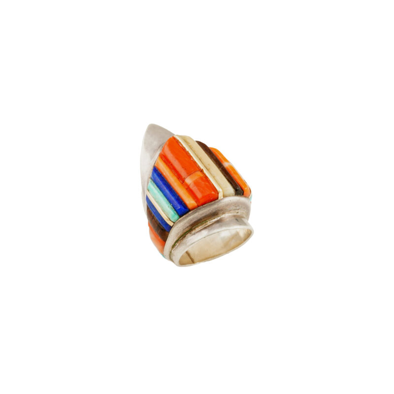 Charles Loloma Sterling Silver Shield Ring With Inlay