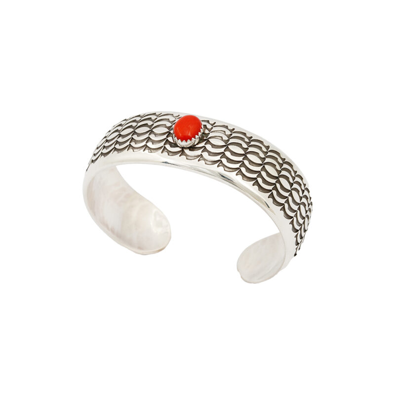 Norbert Peshlakai Sterling Silver Bracelet With Coral