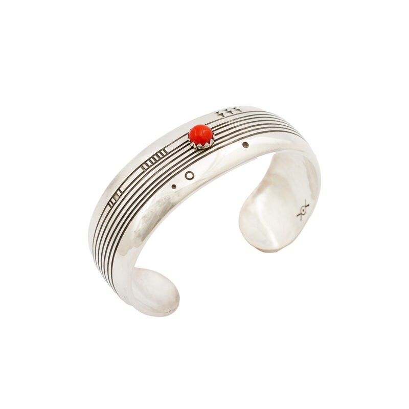 Norbert Peshlakai Sterling Silver Bracelet With Coral