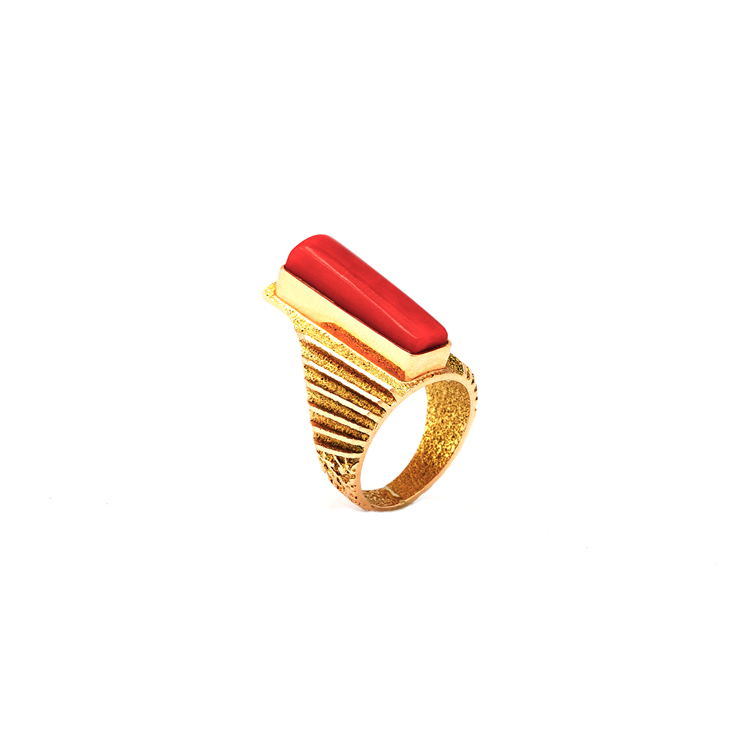 Al Nez 14K Gold Coral Ring - Image 3