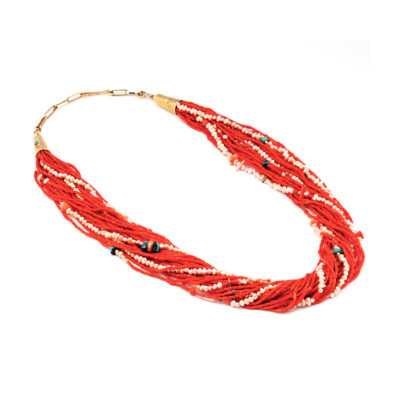 Sonwai (Verma Nequatewa) Coral Strand Gold Necklace