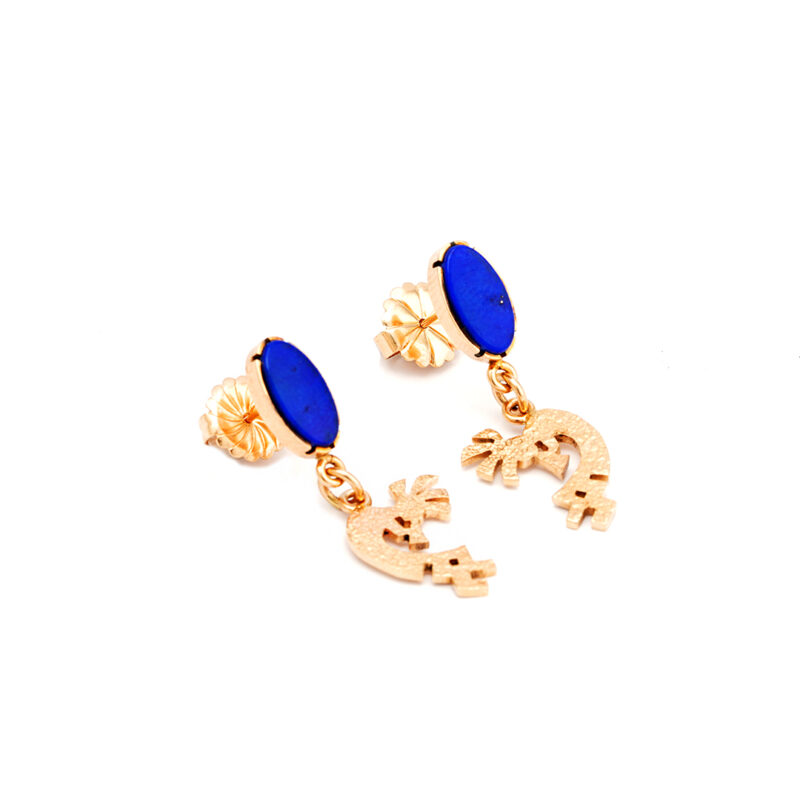 Don Supplee 14K Gold Kokopelli And Lapis Earrings