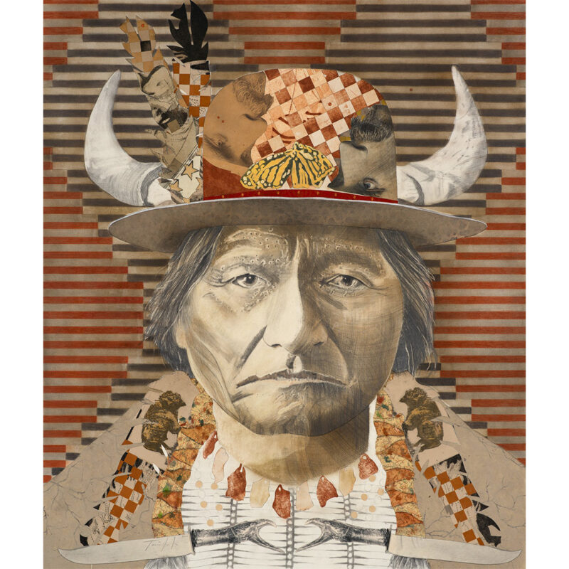 Tomas Lasansky " Sitting Bull #3" Mixed Media Painting On Paper