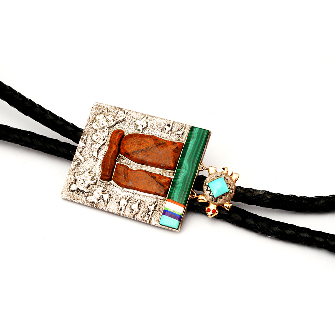 Jesse Monongya Sterling Silver Bolo Tie With Gold - Image 3