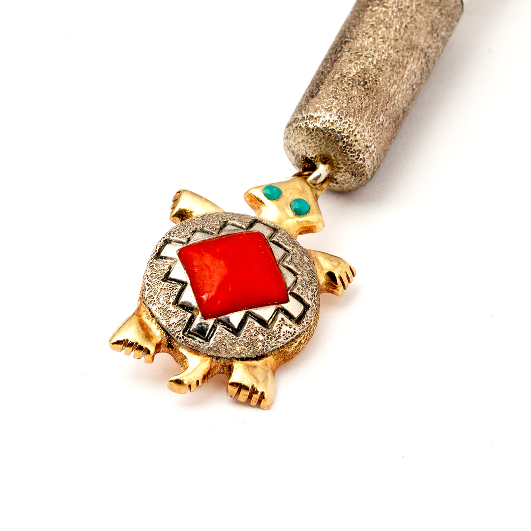 Jesse Monongya Sterling Silver Bolo Tie With Gold - Image 6