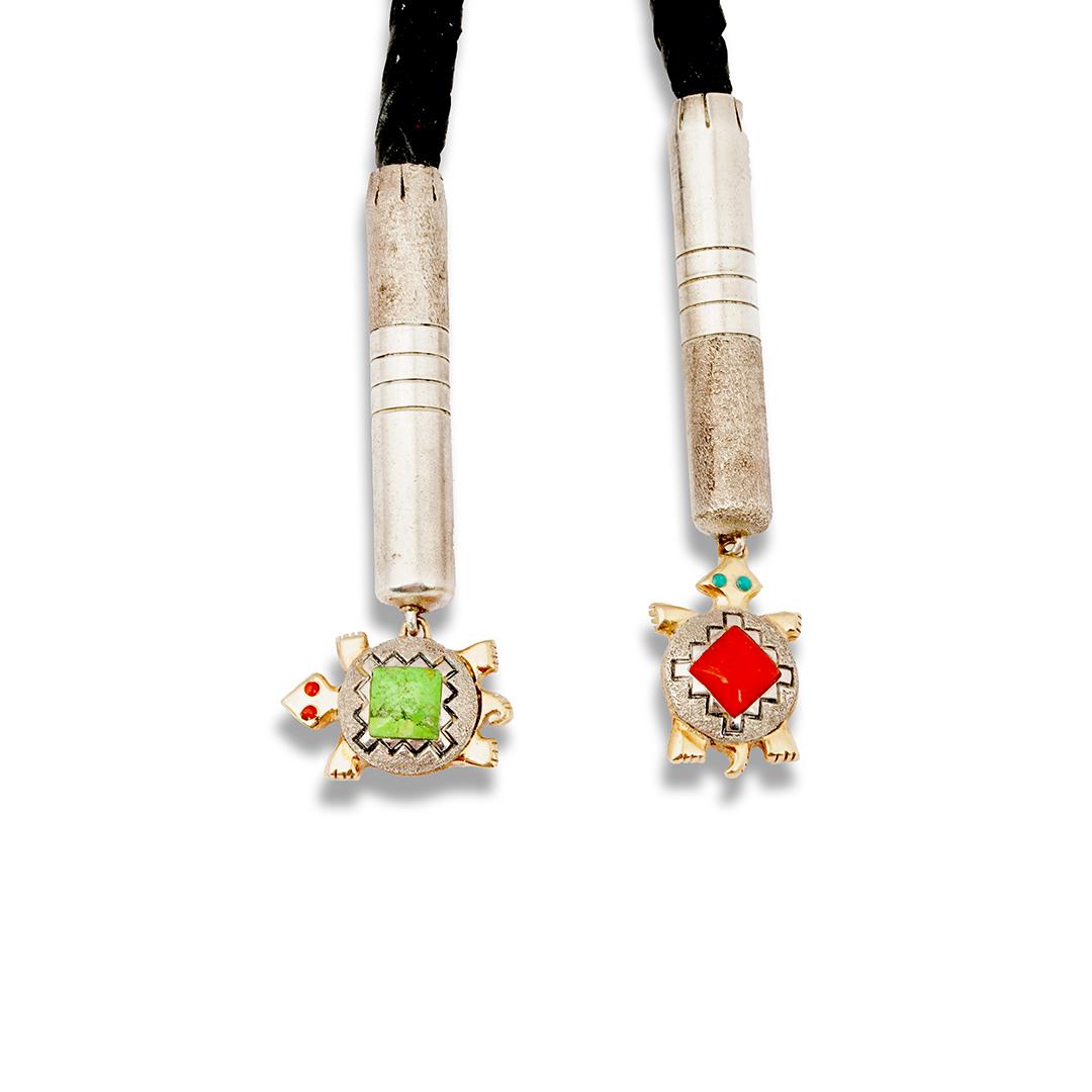 Jesse Monongya Sterling Silver Bolo Tie With Gold - Image 4