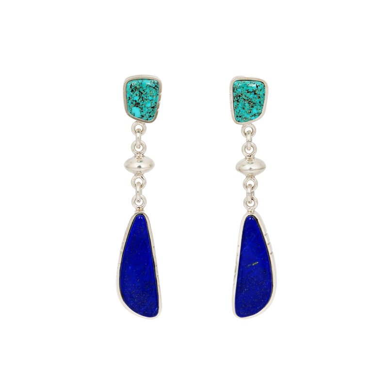 Supple, Don Sterling Silver Turquoise and Lapis Dangle Earrings