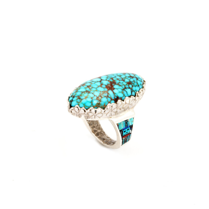 Clark, Carl and Irene Turquoise and Micro-Fine Inlay Sterling Silver Ring