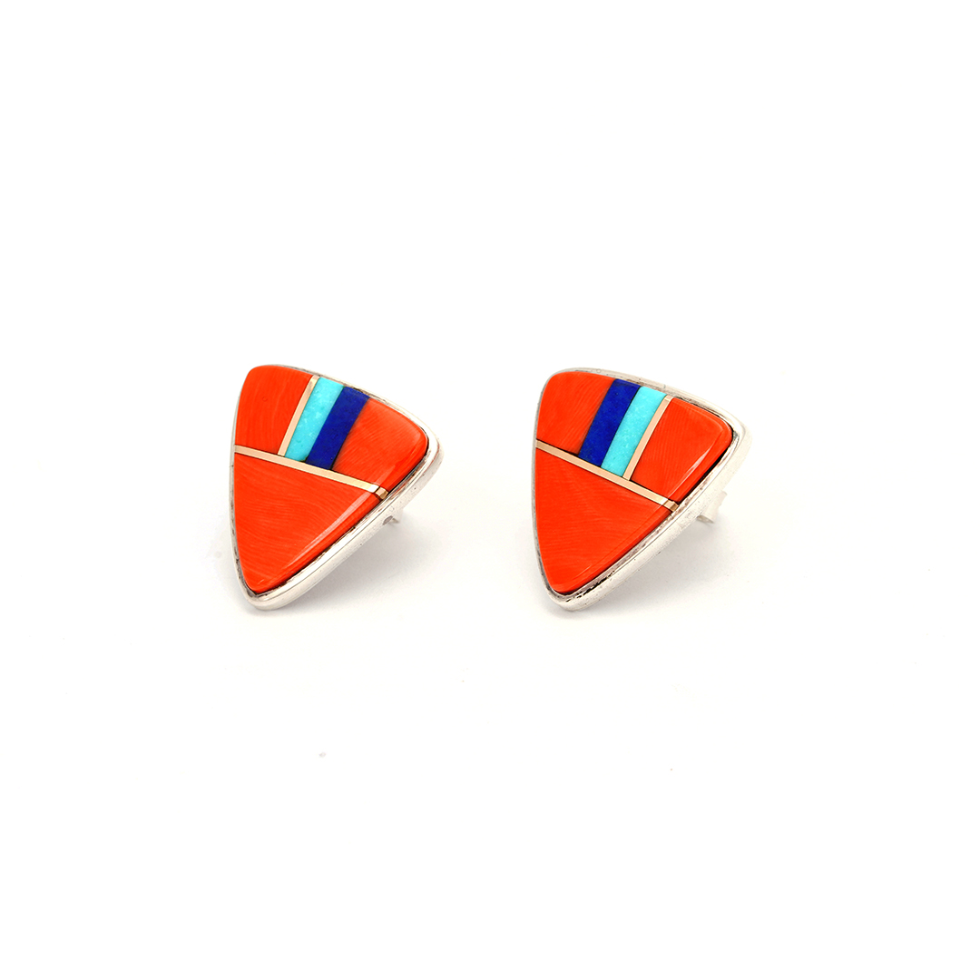 Sonwai (Verma Nequatewa) Sterling Silver Inlaid Earrings