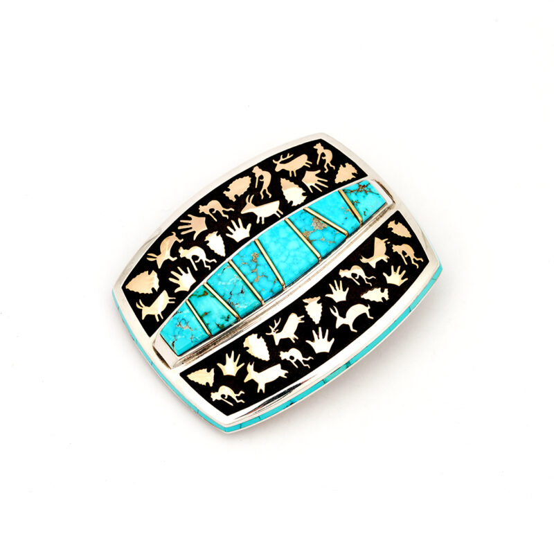 Vernon Haskie Sterling Silver Turquoise Belt Buckle with Gold Accents