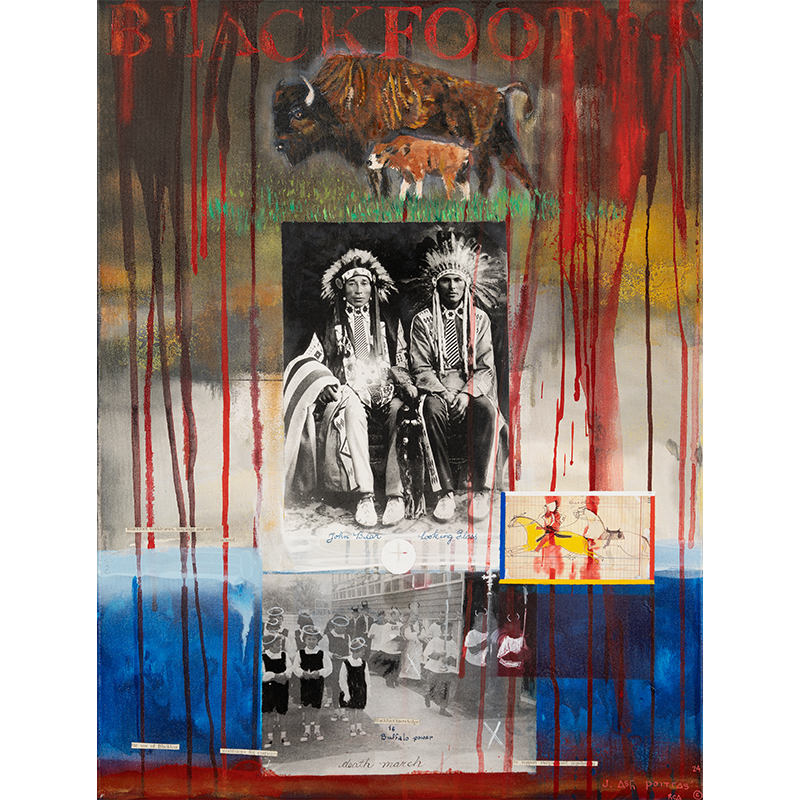 Portias, Jane Ash Painting On Canvas "Buffalo Meat To Holy Communion"