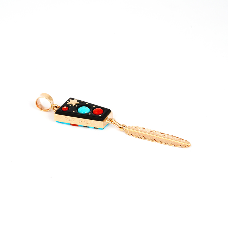 Boyd Tsosie 14k Gold Inlay Pendant with Feather