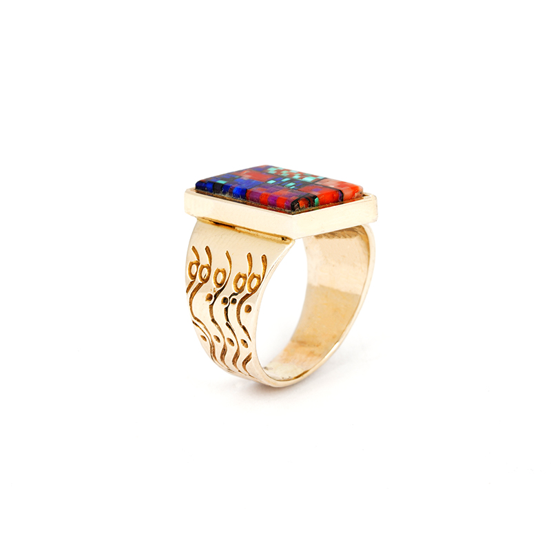 Clark, Carl and Irene 18K Gold Micro-Fine Inlaid Ring